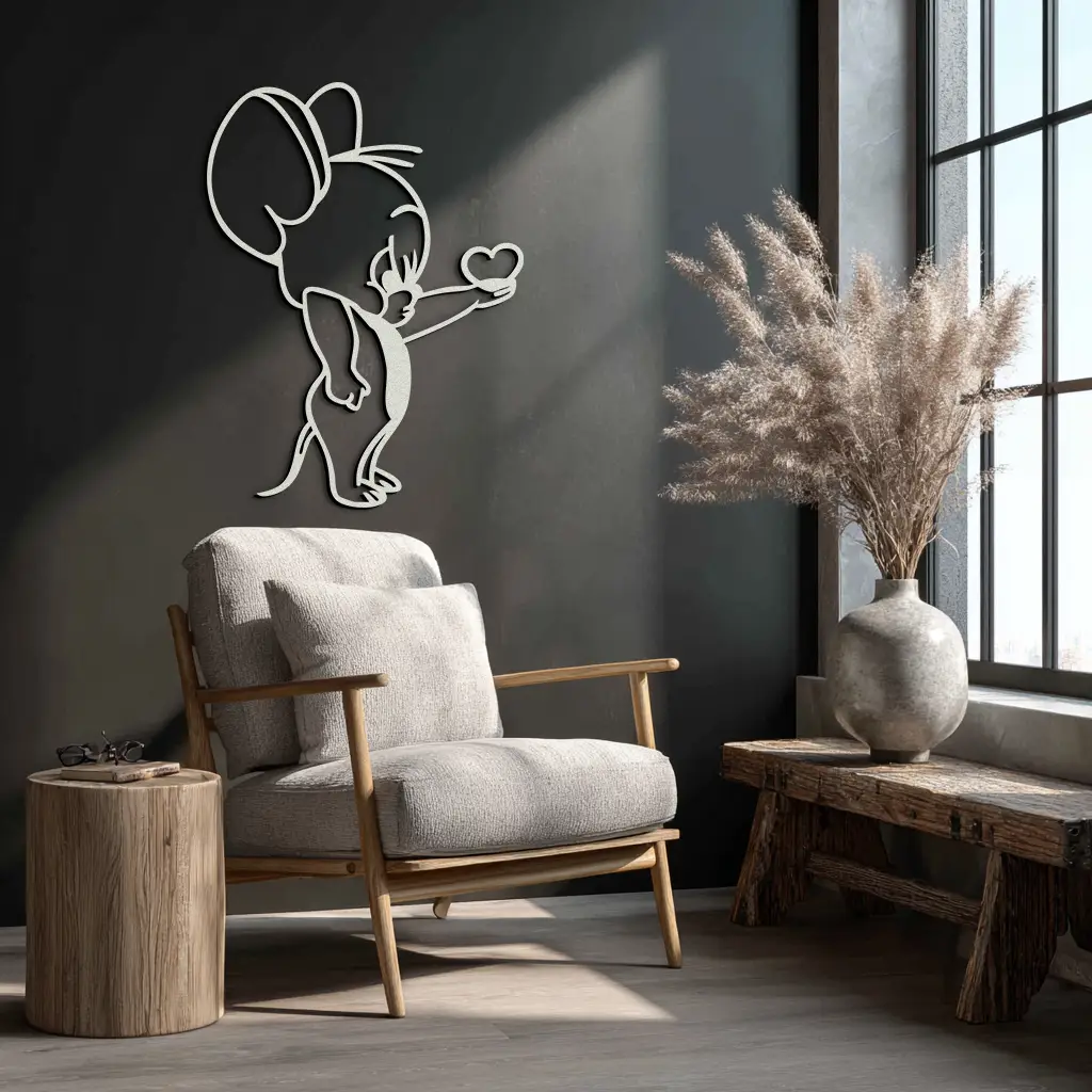 Jerry Holding Heart Metal Wall Art – Cute Cartoon Mouse Silhouette Decor-KAF615 by Enova Art