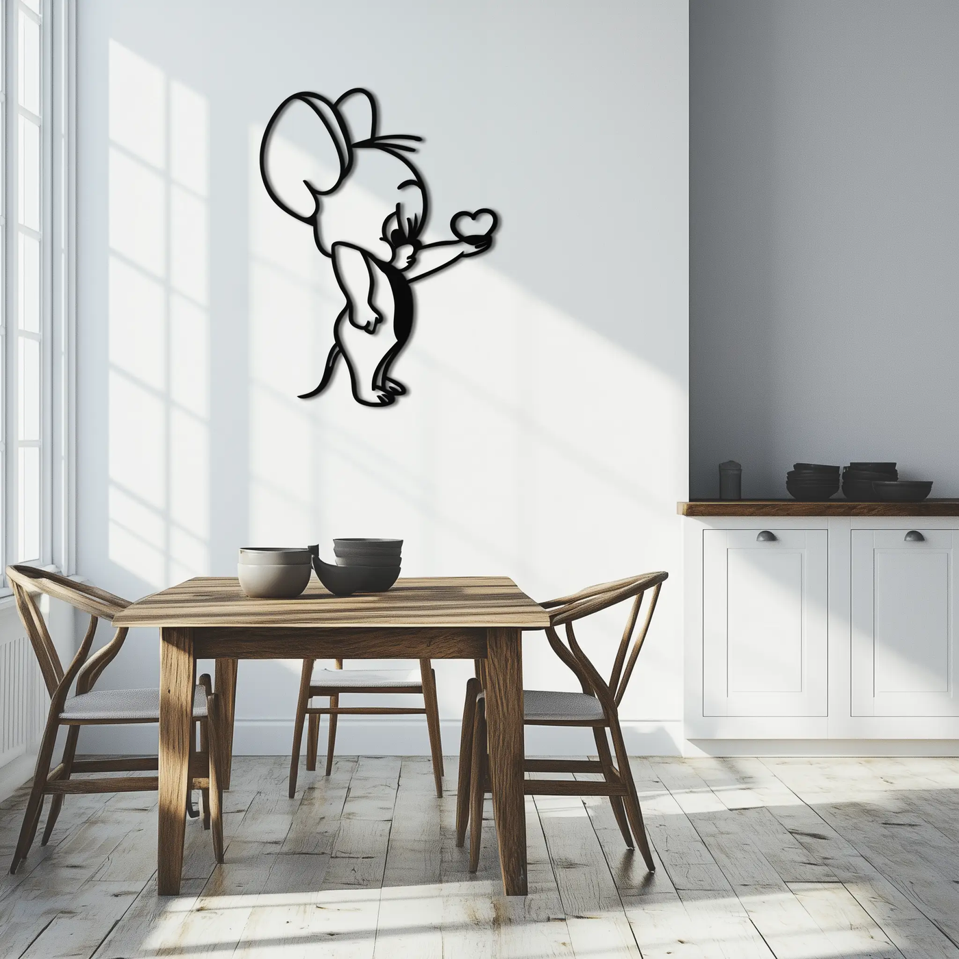 Jerry Holding Heart Metal Wall Art – Cute Cartoon Mouse Silhouette Decor-KAF615 by Enova Art