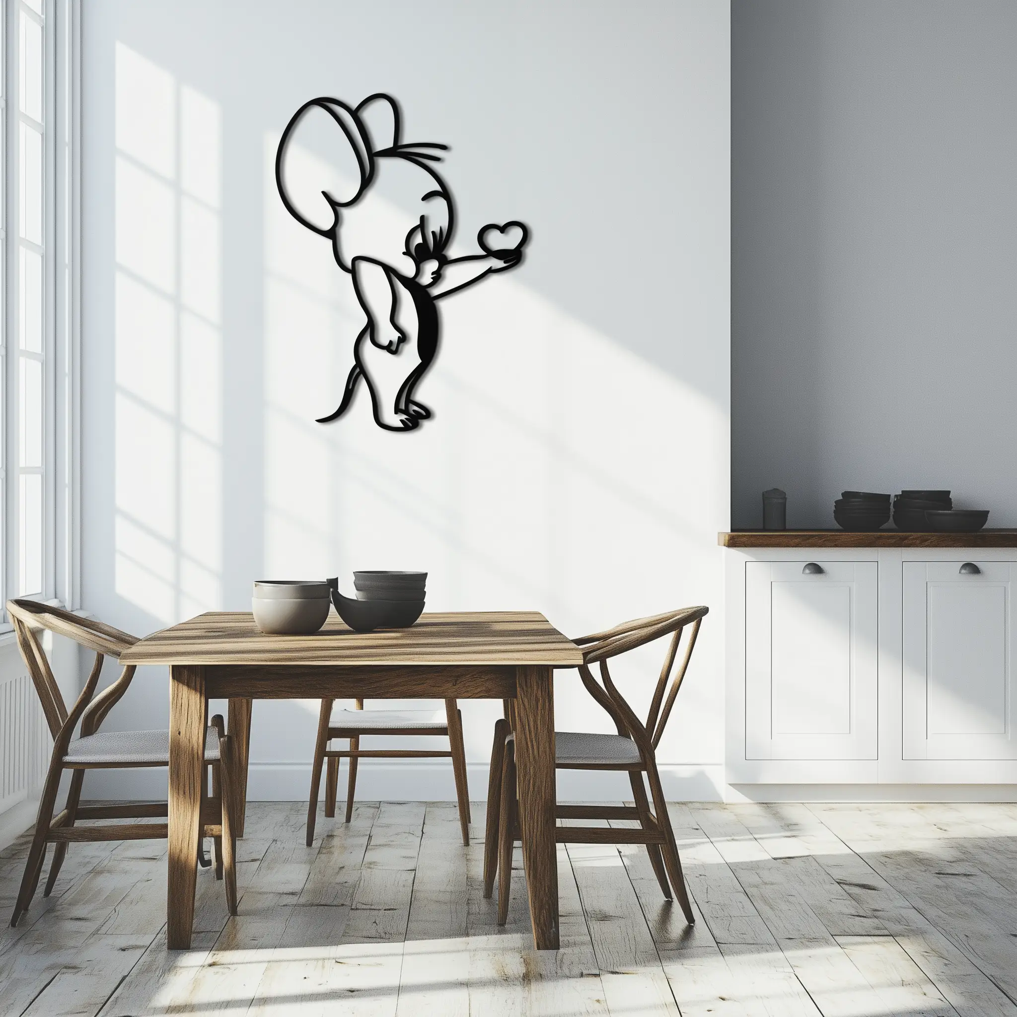 Jerry Holding Heart Metal Wall Art – Cute Cartoon Mouse Silhouette Decor-KAF615 by Enova Art
