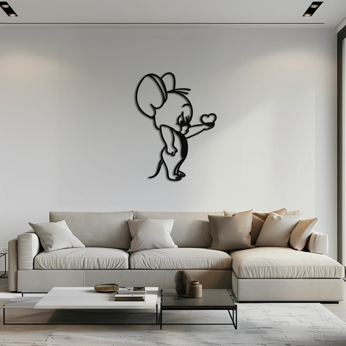 Jerry Holding Heart Metal Wall Art – Cute Cartoon Mouse Silhouette Decor-KAF615 by Enova Art