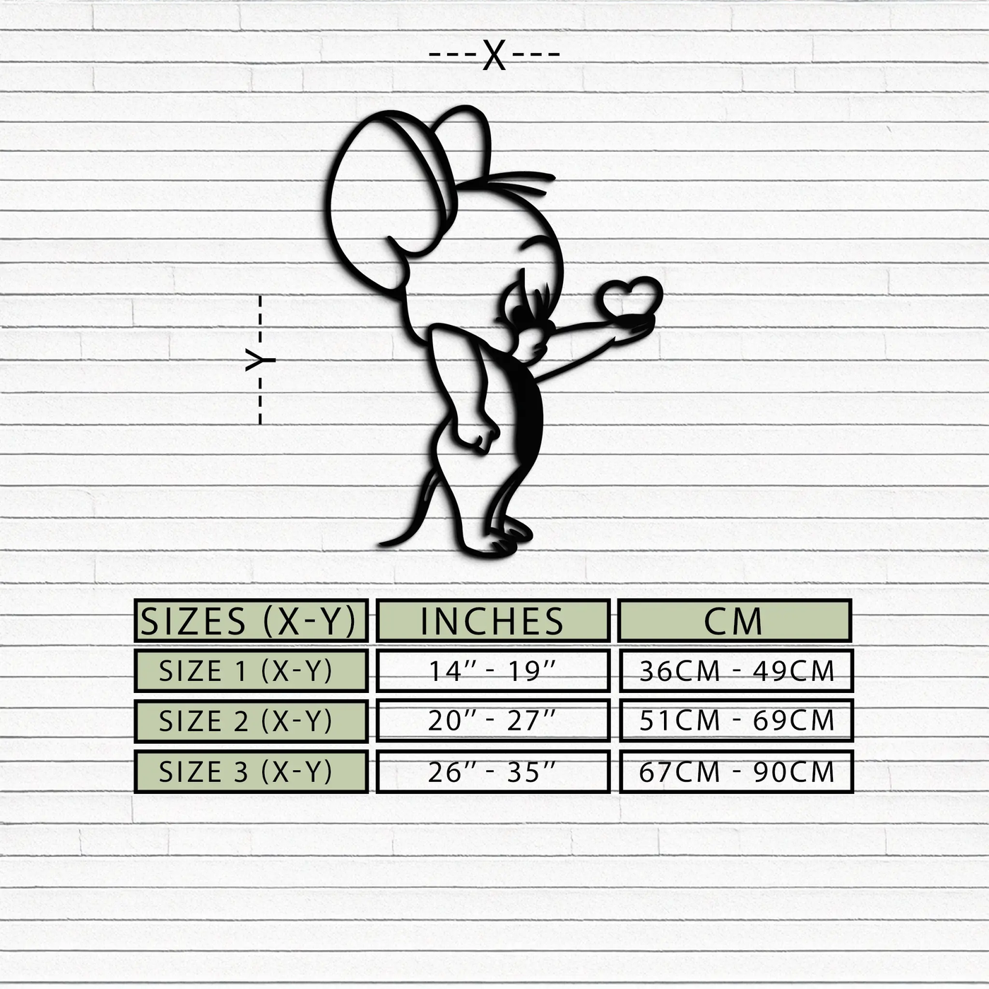 Jerry Holding Heart Metal Wall Art – Cute Cartoon Mouse Silhouette Decor-KAF615 by Enova Art