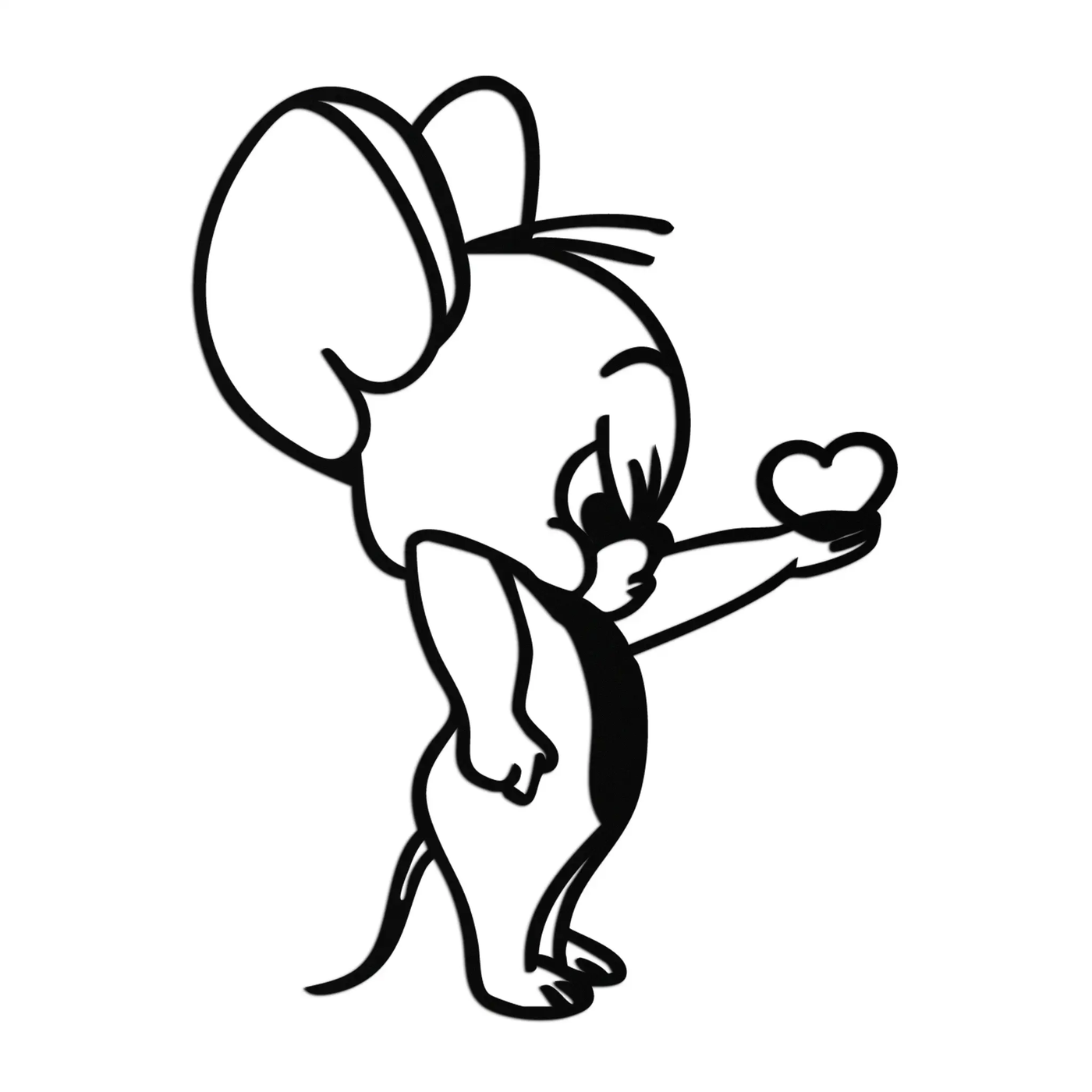 Jerry Holding Heart Metal Wall Art – Cute Cartoon Mouse Silhouette Decor-KAF615 by Enova Art