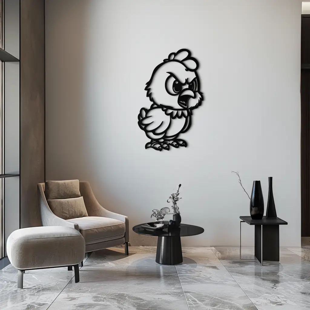 Angry Chick Metal Wall Art – Cartoon Chicken Silhouette Wall Decor-KAF618 by Enova Art
