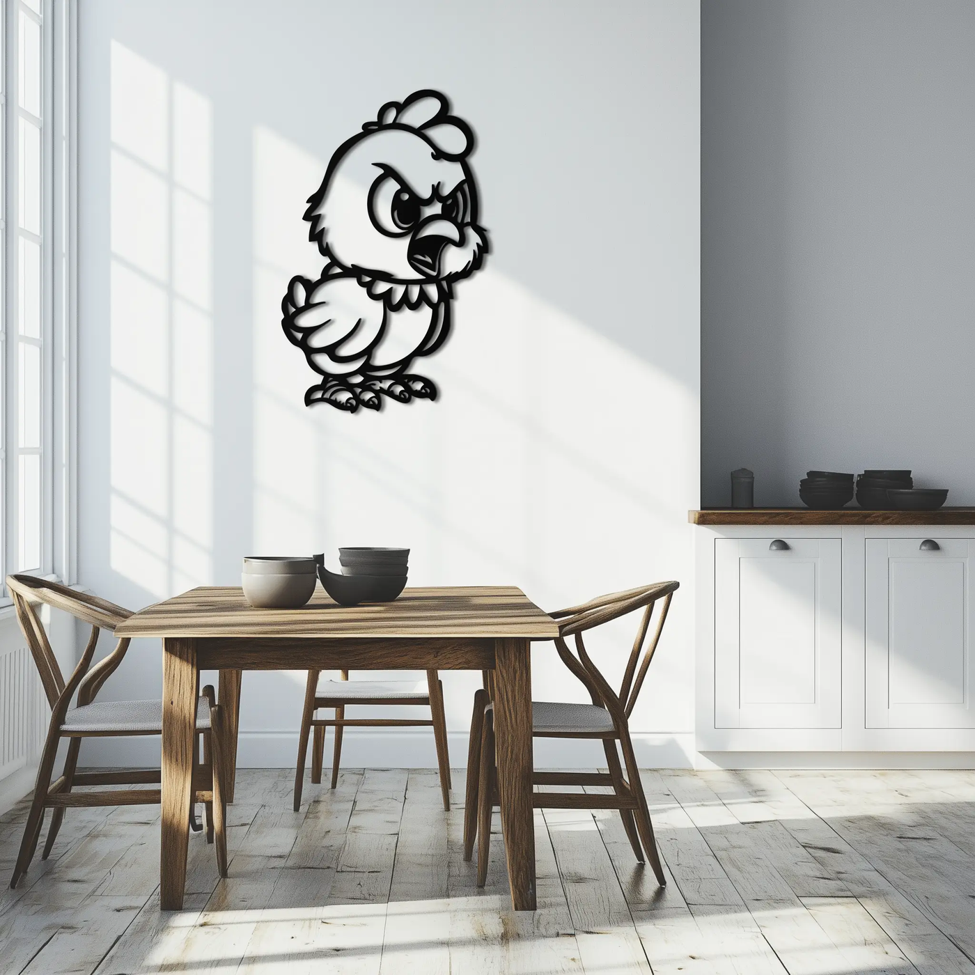 Angry Chick Metal Wall Art – Cartoon Chicken Silhouette Wall Decor-KAF618 by Enova Art