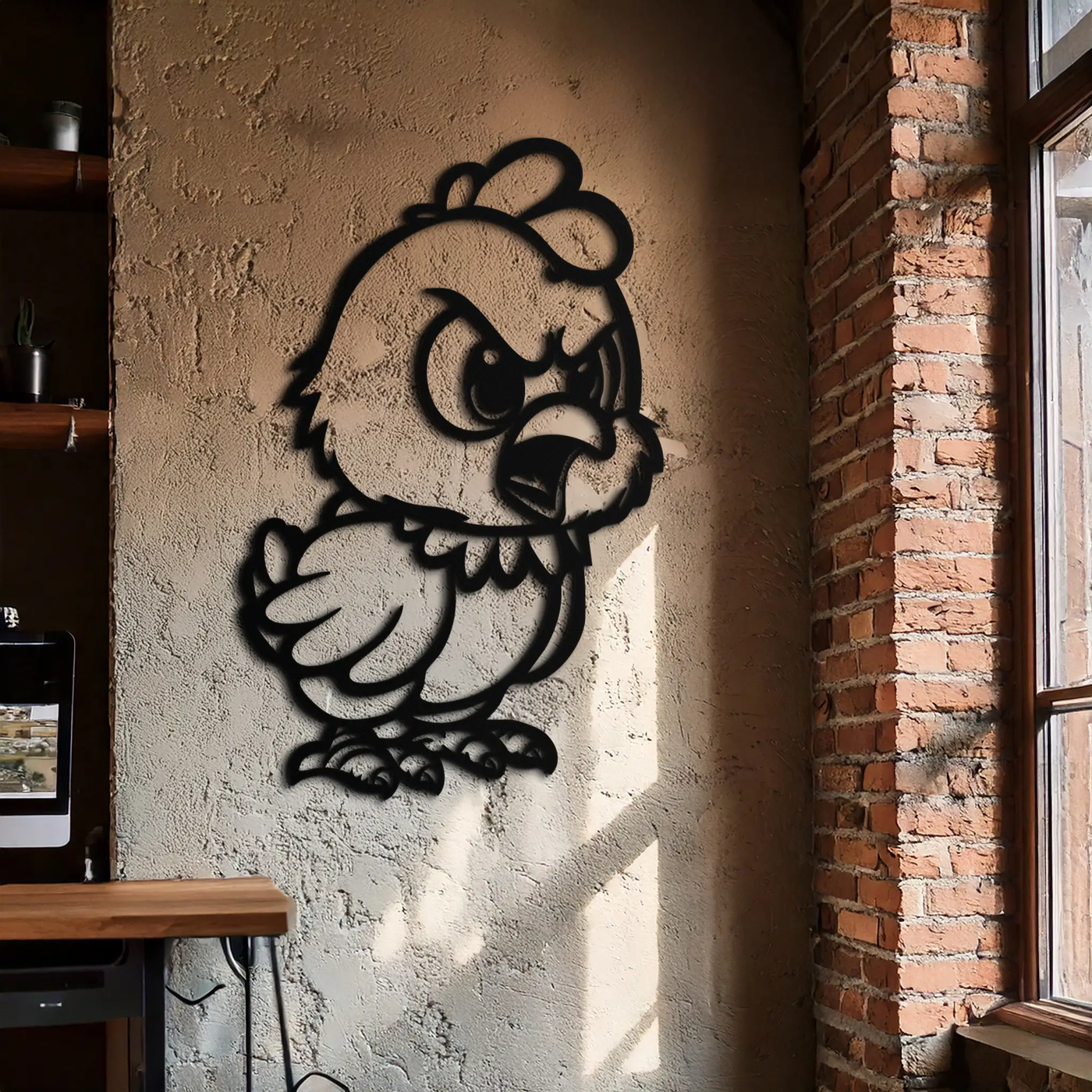 Angry Chick Metal Wall Art – Cartoon Chicken Silhouette Wall Decor-KAF618 by Enova Art