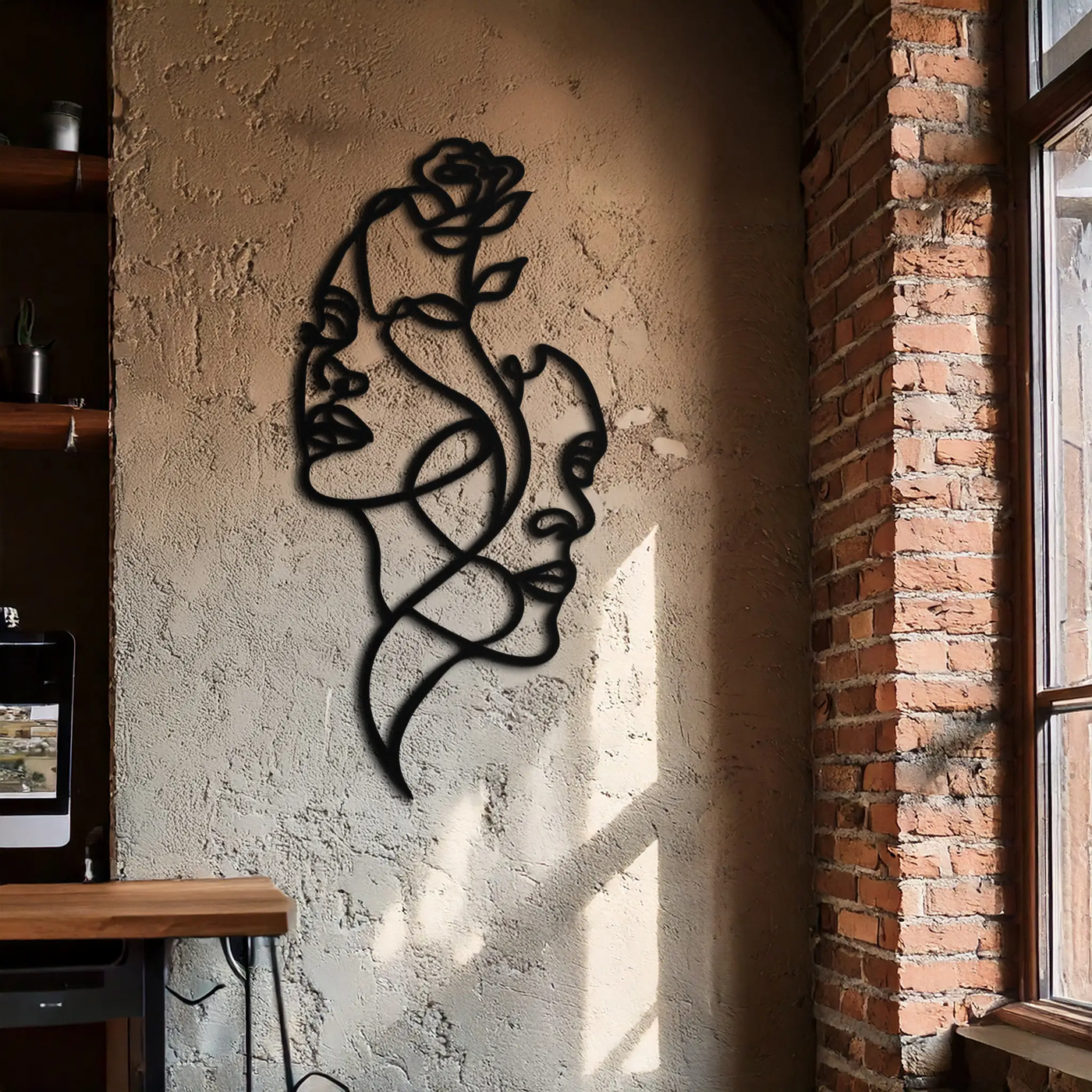 Abstract Line Art Woman Faces Metal Wall Art – Modern Minimalist Home Decor-KAF620 by Enova Art
