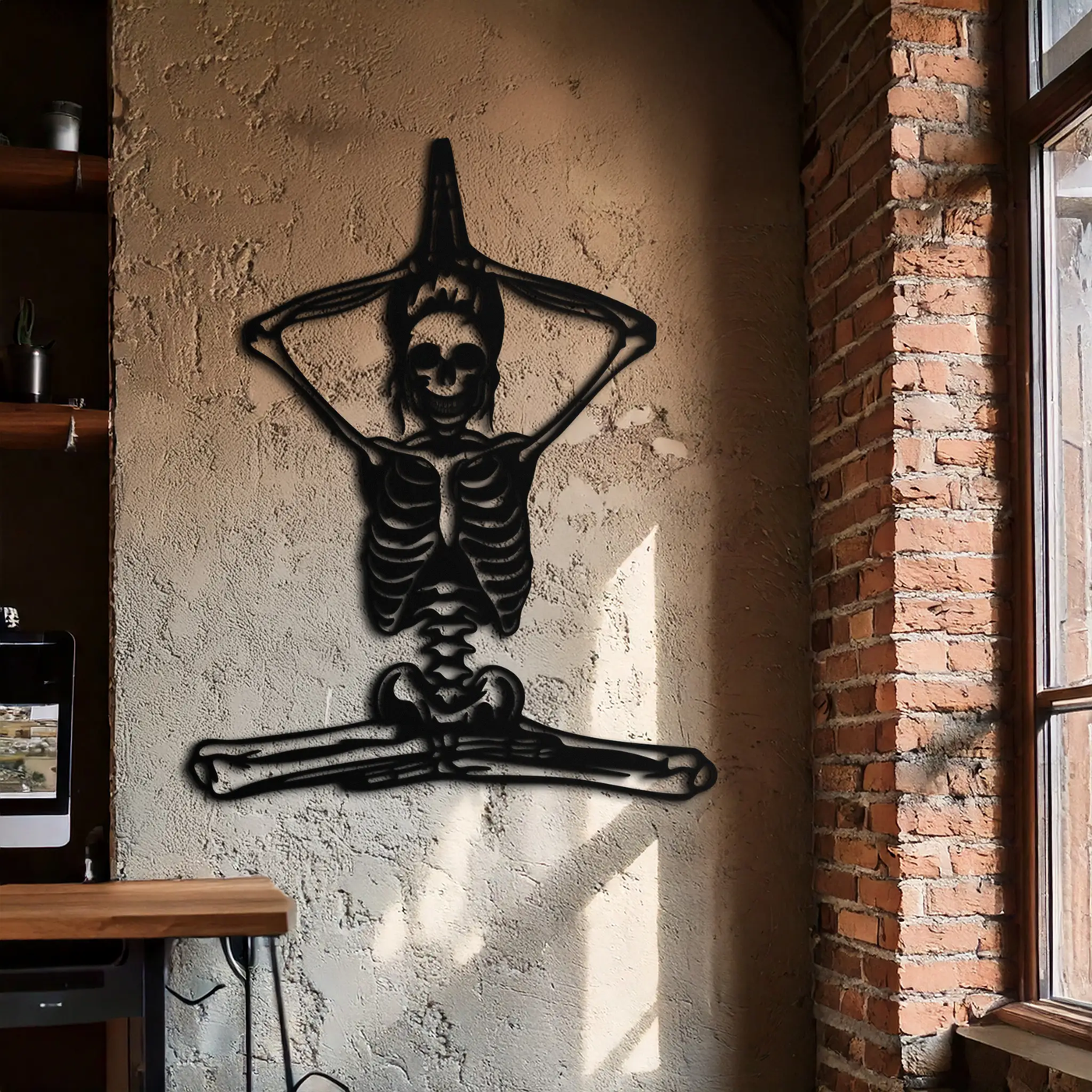 Skeleton Yoga Pose Metal Wall Art – Gothic Meditation Decor for Yoga Lovers- KAF621 by Enova Art