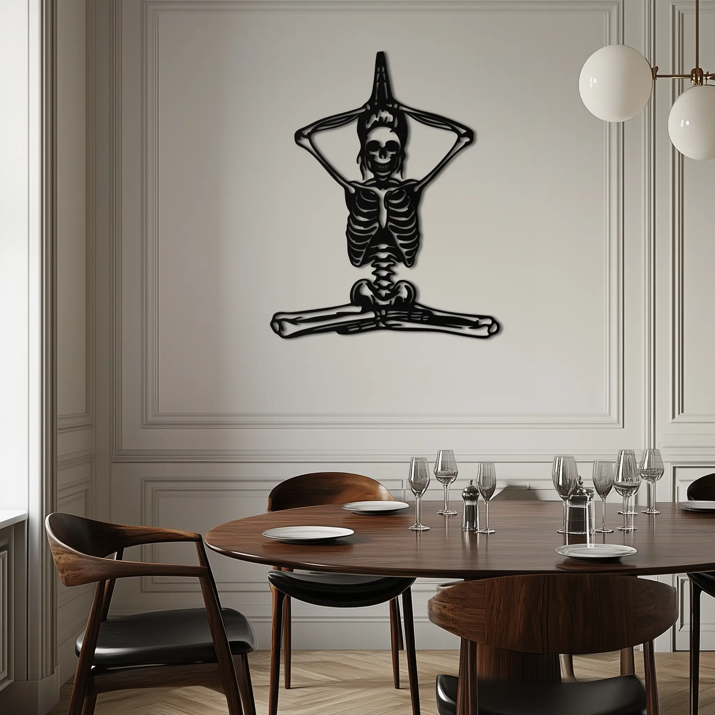 Skeleton Yoga Pose Metal Wall Art – Gothic Meditation Decor for Yoga Lovers- KAF621 by Enova Art