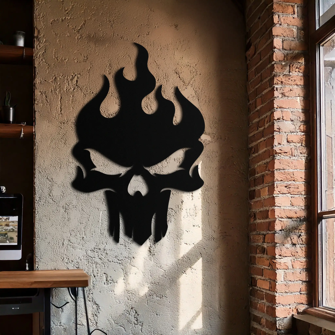 Flaming Skull Metal Wall Art – Bold Gothic Flame Skull Design- KAF623 by Enova Art