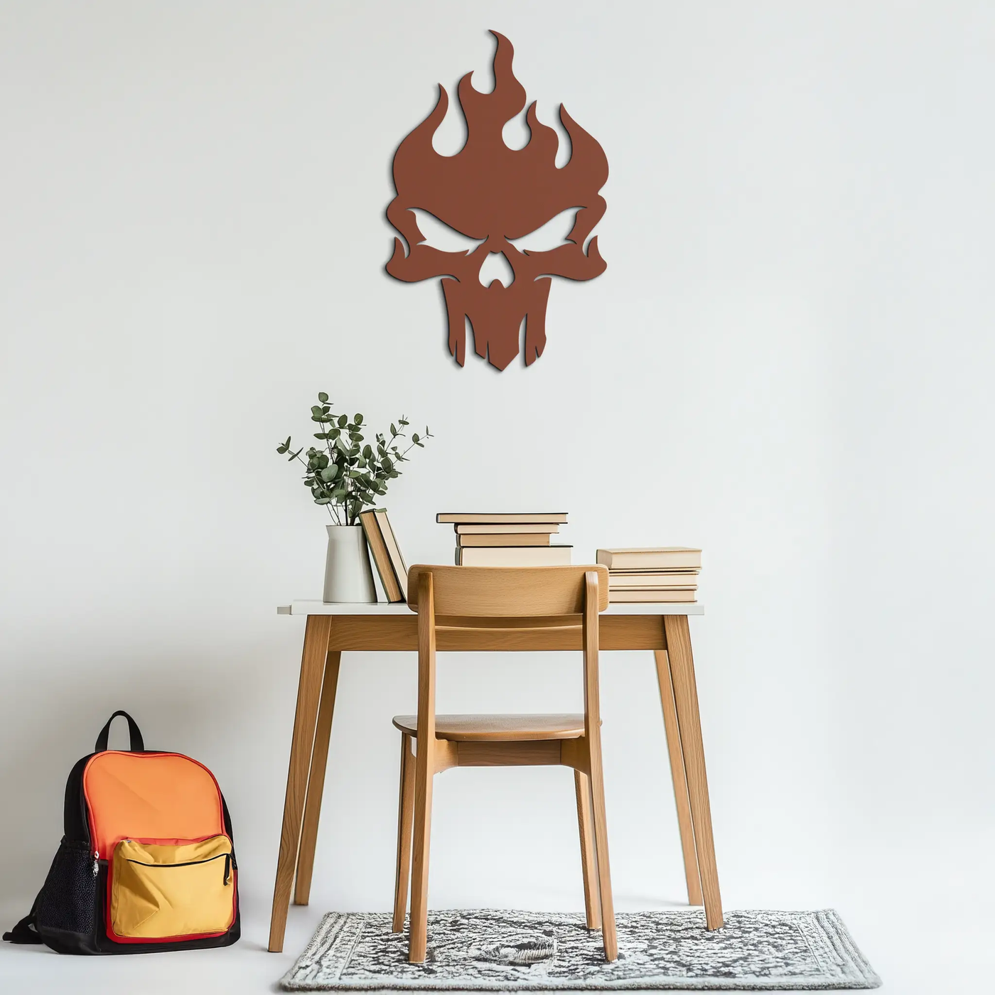 Flaming Skull Metal Wall Art – Bold Gothic Flame Skull Design- KAF623 by Enova Art