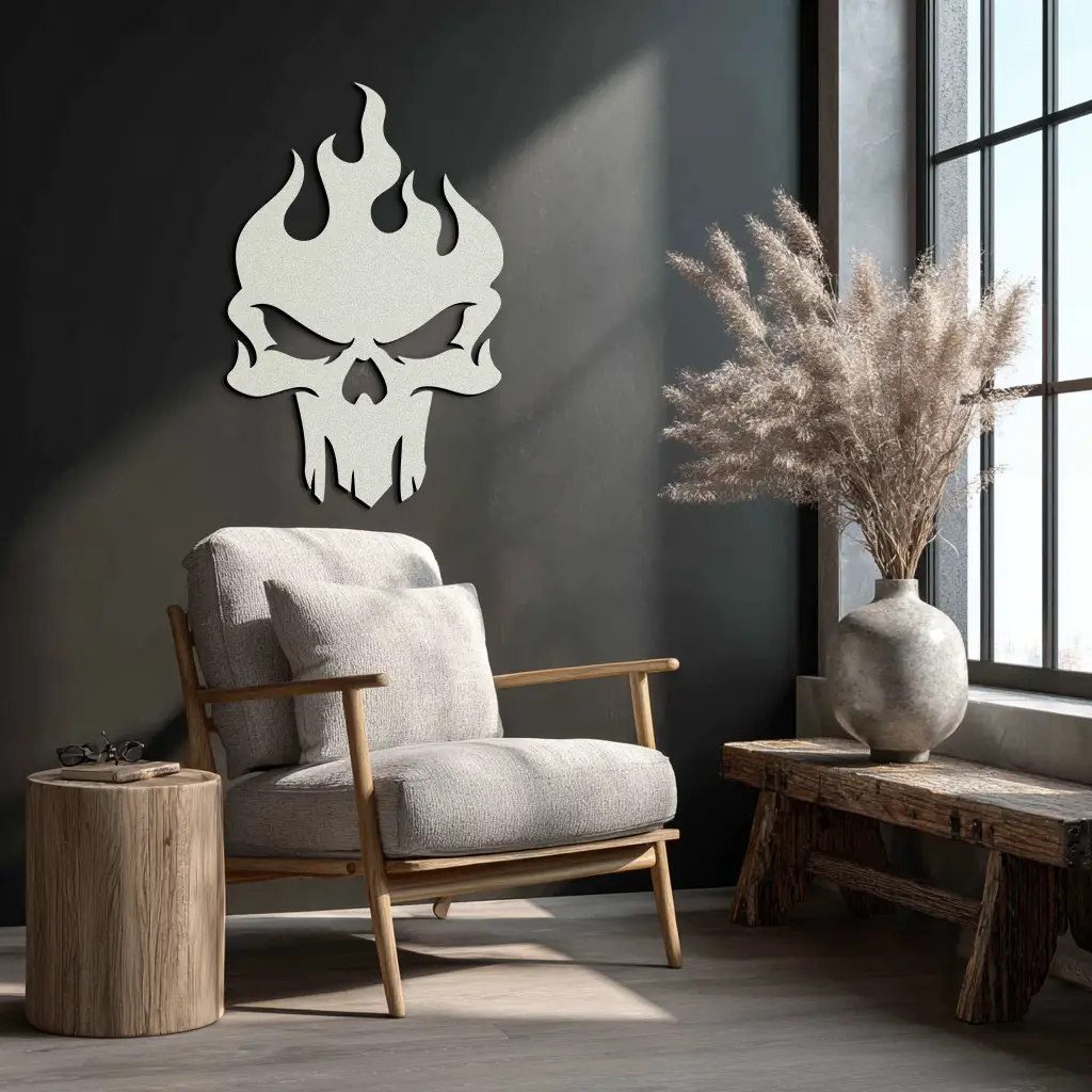 Flaming Skull Metal Wall Art – Bold Gothic Flame Skull Design- KAF623 by Enova Art