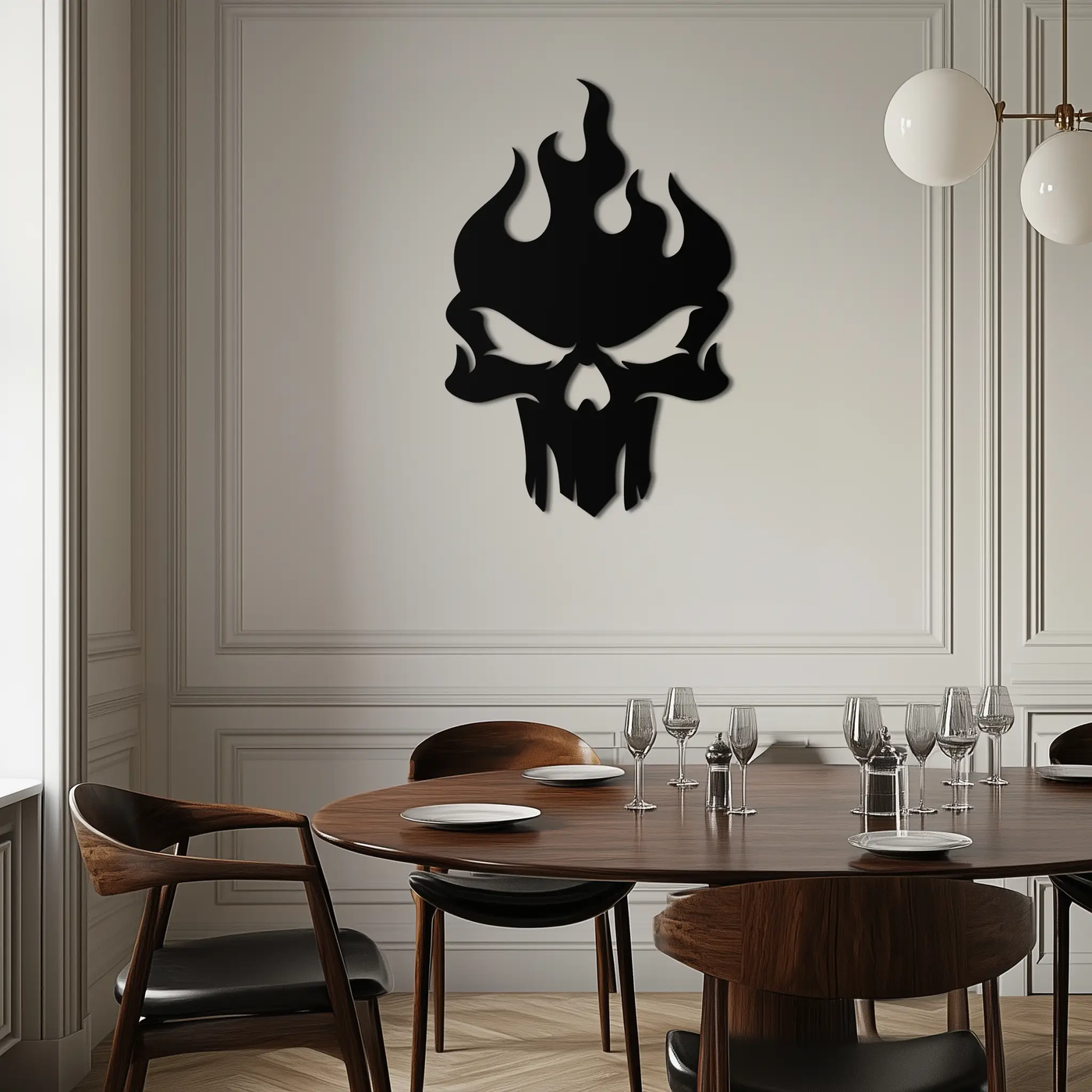 Flaming Skull Metal Wall Art – Bold Gothic Flame Skull Design- KAF623 by Enova Art