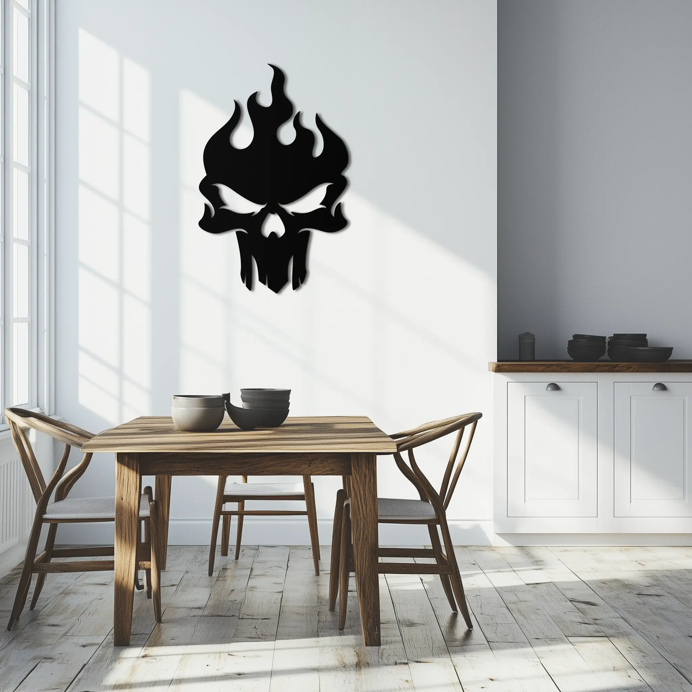 Flaming Skull Metal Wall Art – Bold Gothic Flame Skull Design- KAF623 by Enova Art
