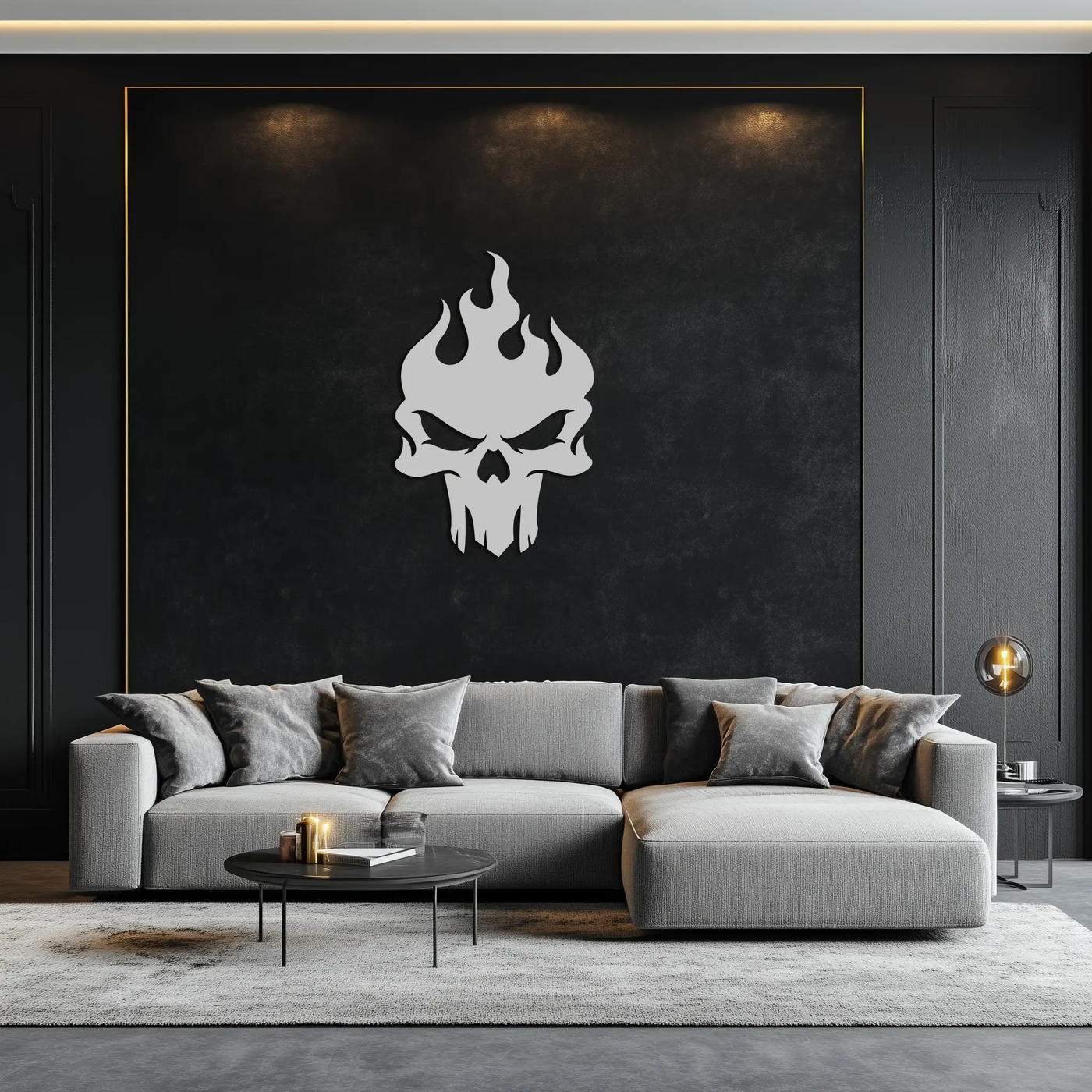 Flaming Skull Metal Wall Art – Bold Gothic Flame Skull Design- KAF623 by Enova Art