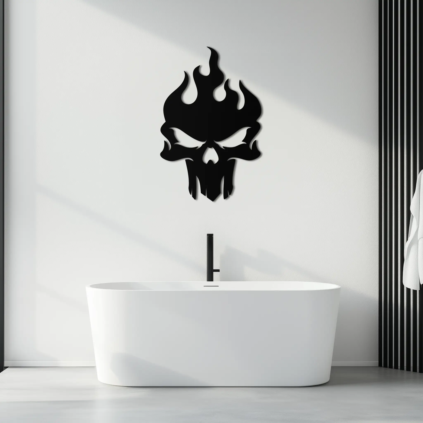 Flaming Skull Metal Wall Art – Bold Gothic Flame Skull Design- KAF623 by Enova Art