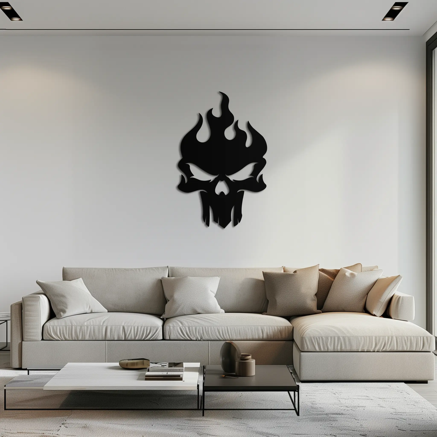 Flaming Skull Metal Wall Art – Bold Gothic Flame Skull Design- KAF623 by Enova Art