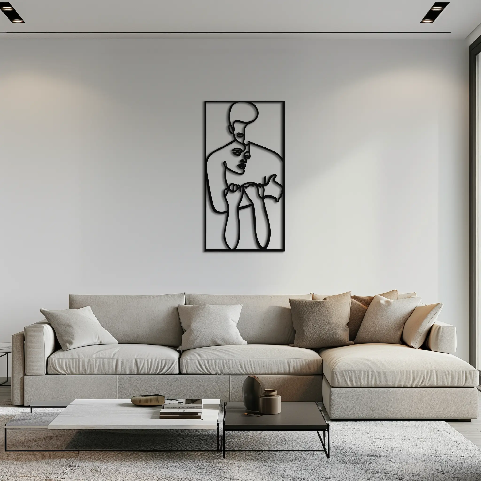 act Couple Line Art Metal Wall Decor Abstr– Modern Minimalist Love Artwork- KAF625 by Enova Art