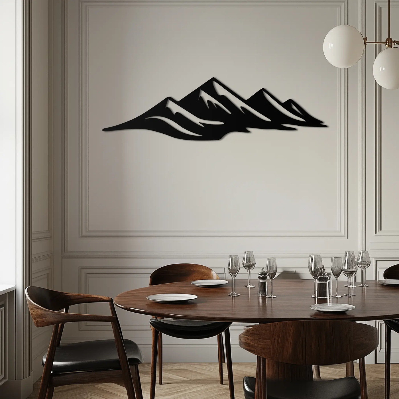 Mountain Silhouette Metal Wall Art – Horizontal Nature-Inspired Panel Decor- KAF627 by Enova Art