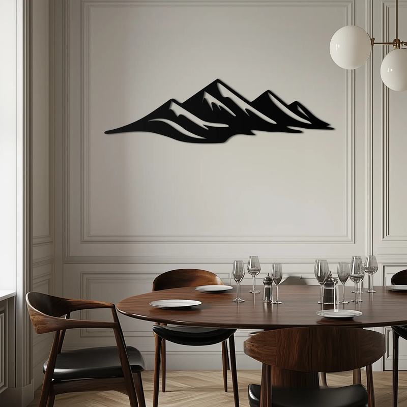 Mountain Silhouette Metal Wall Art – Horizontal Nature-Inspired Panel Decor- KAF627 by Enova Art