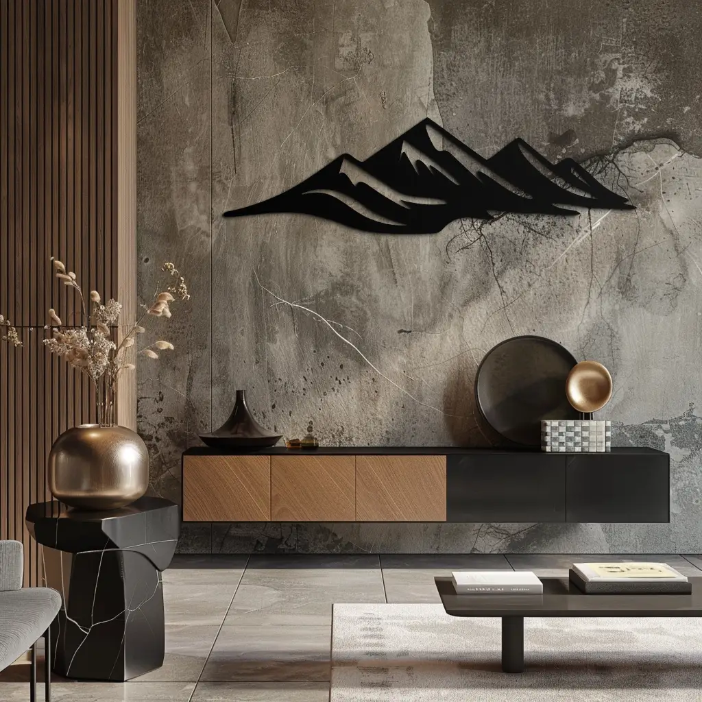 Mountain Silhouette Metal Wall Art – Horizontal Nature-Inspired Panel Decor- KAF627 by Enova Art