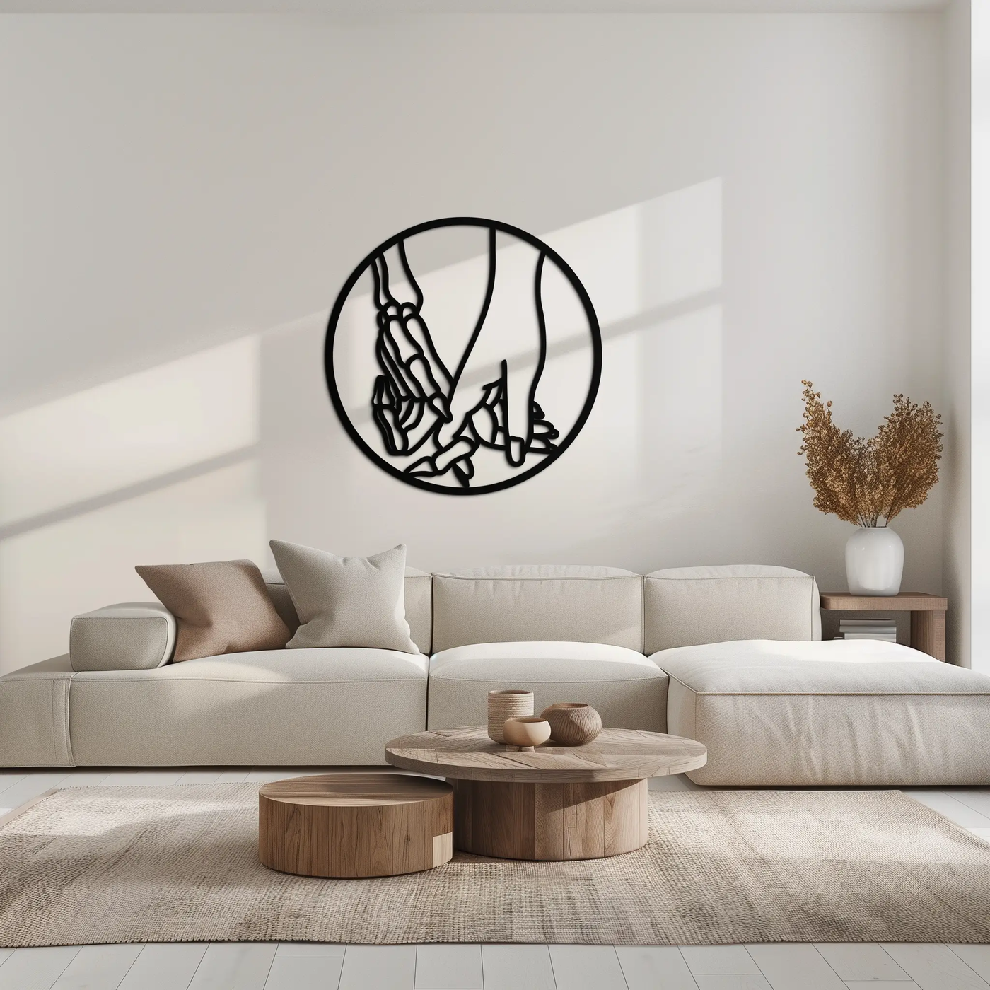 Skeleton and Human Hand Holding – Round Metal Wall Art- KAF628 by Enova Art