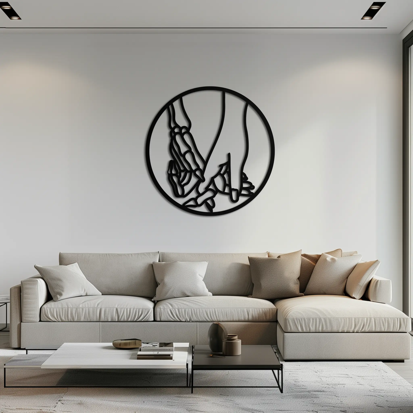 Skeleton and Human Hand Holding – Round Metal Wall Art- KAF628 by Enova Art