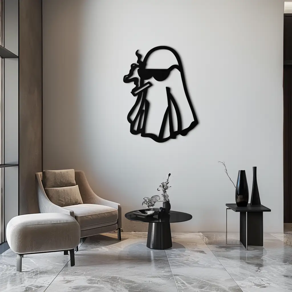 Cool Ghost Metal Wall Art – Smoking Ghost with Sunglasses Modern Decor- KAF629 by Enova Art