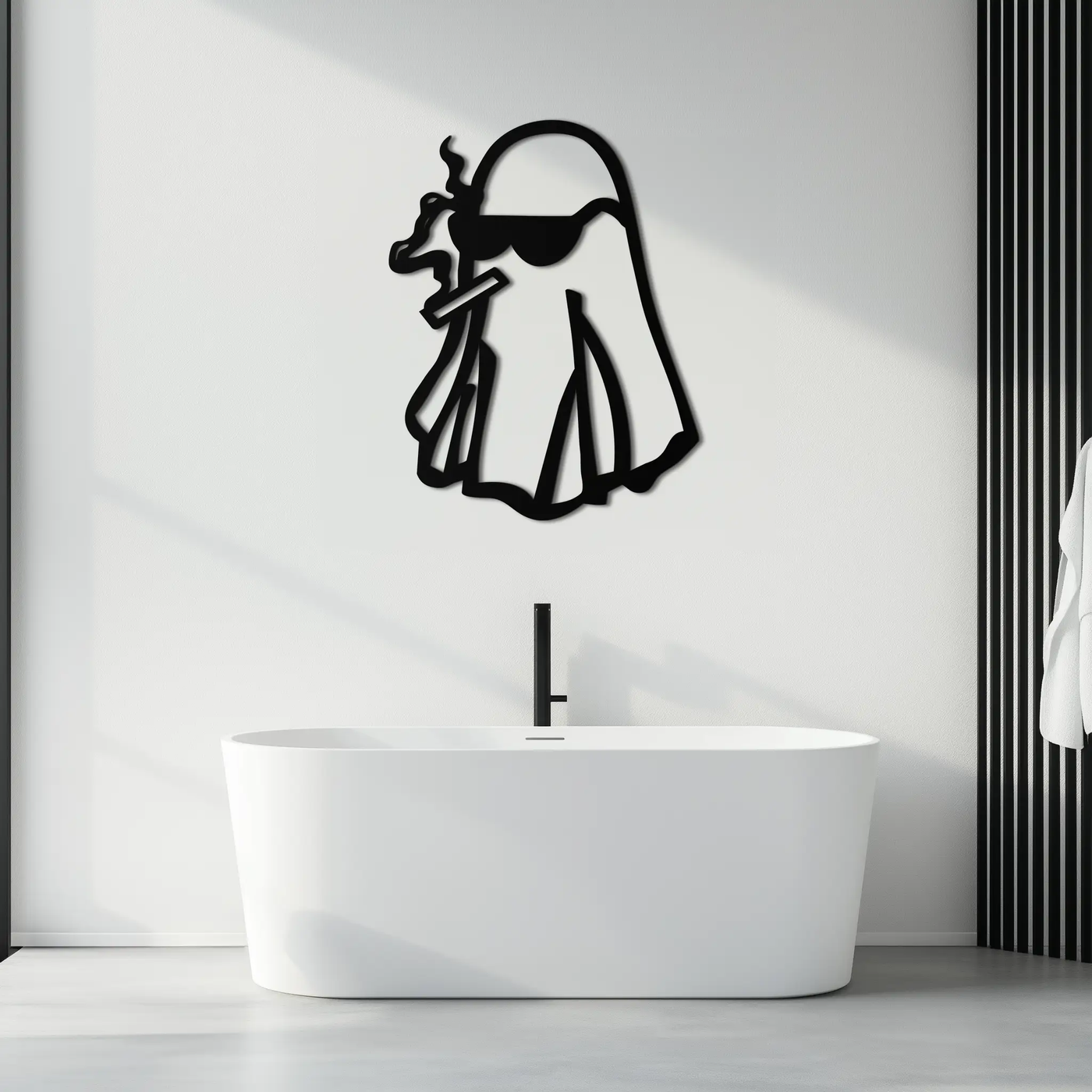 Cool Ghost Metal Wall Art – Smoking Ghost with Sunglasses Modern Decor- KAF629 by Enova Art