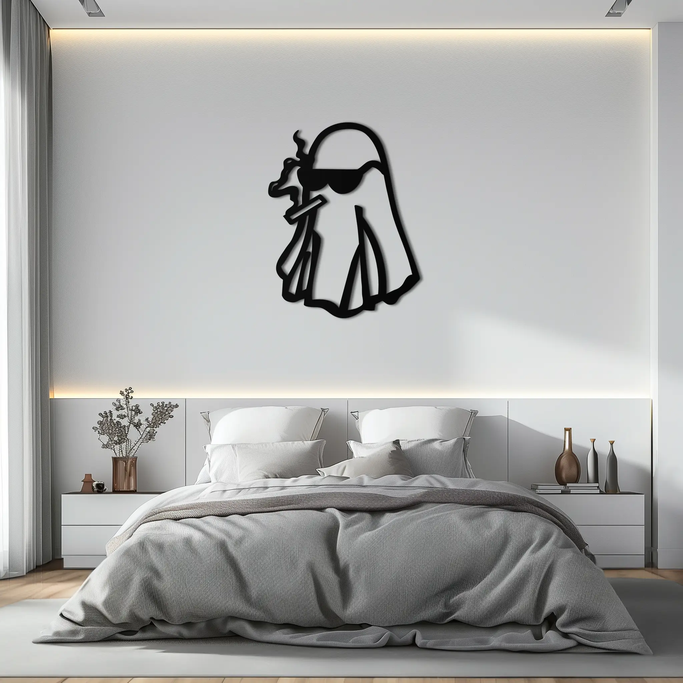 Cool Ghost Metal Wall Art – Smoking Ghost with Sunglasses Modern Decor- KAF629 by Enova Art