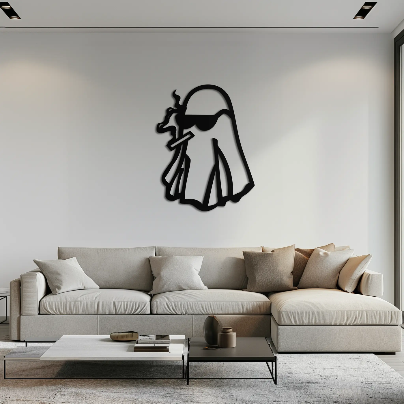 Cool Ghost Metal Wall Art – Smoking Ghost with Sunglasses Modern Decor- KAF629 by Enova Art