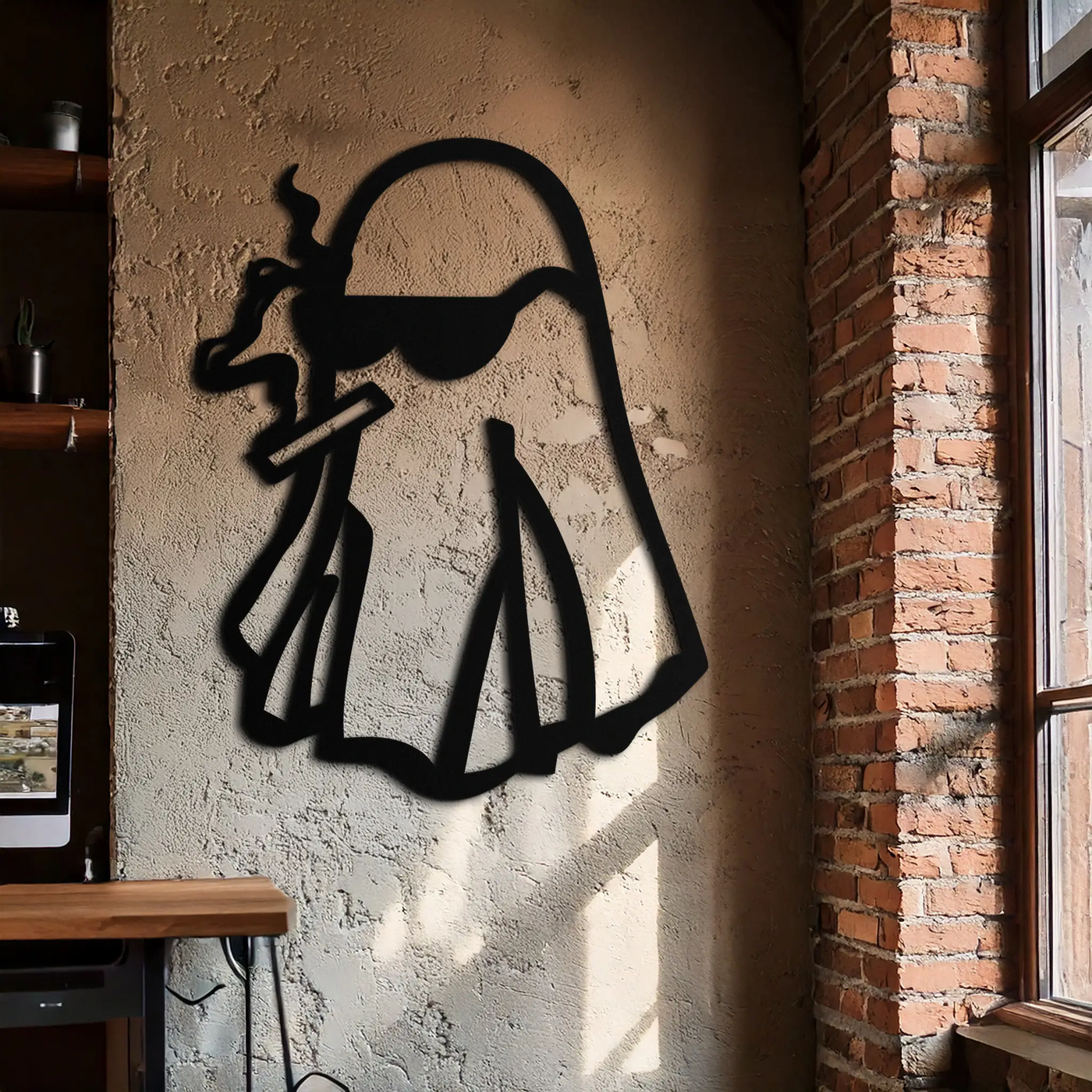 Cool Ghost Metal Wall Art – Smoking Ghost with Sunglasses Modern Decor- KAF629 by Enova Art