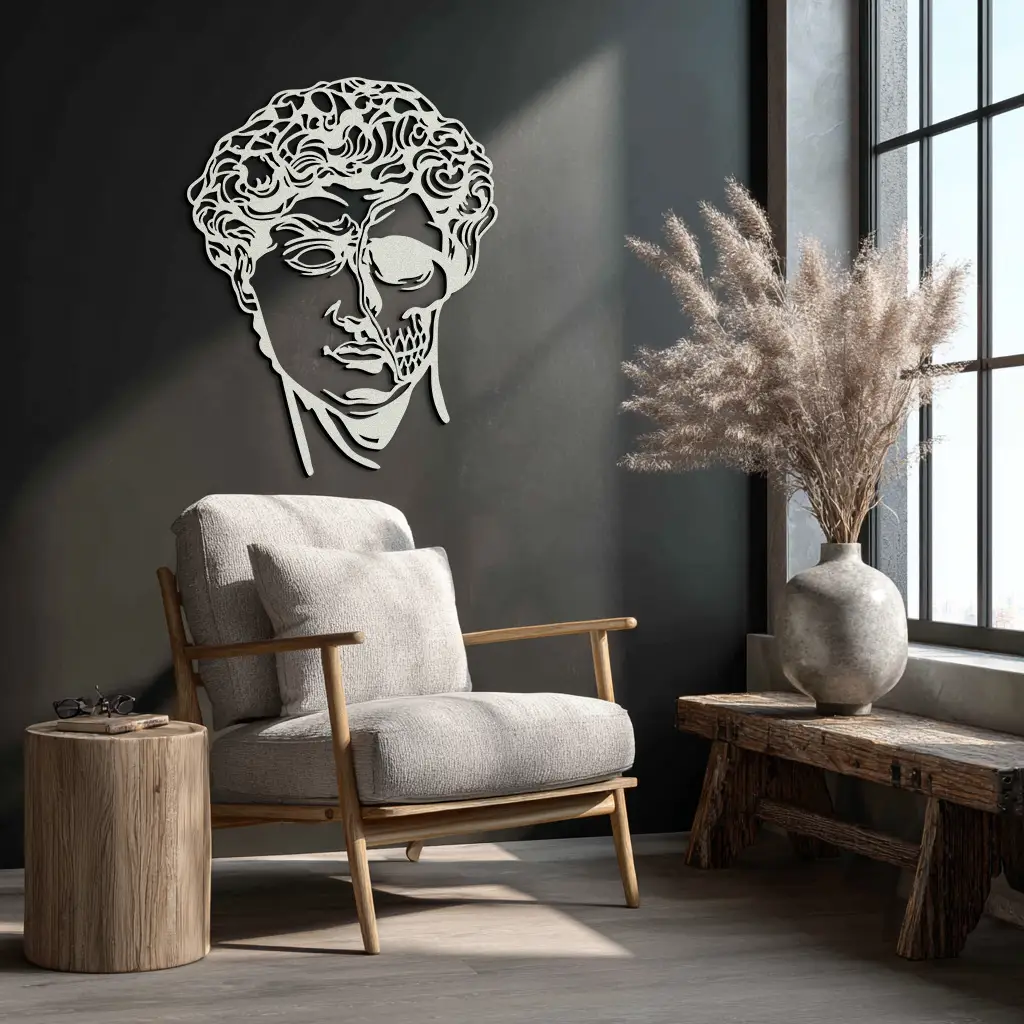 Half Skull David Head Metal Wall Art – Modern Classical Death Fusion Decor- KAF630 by Enova Art