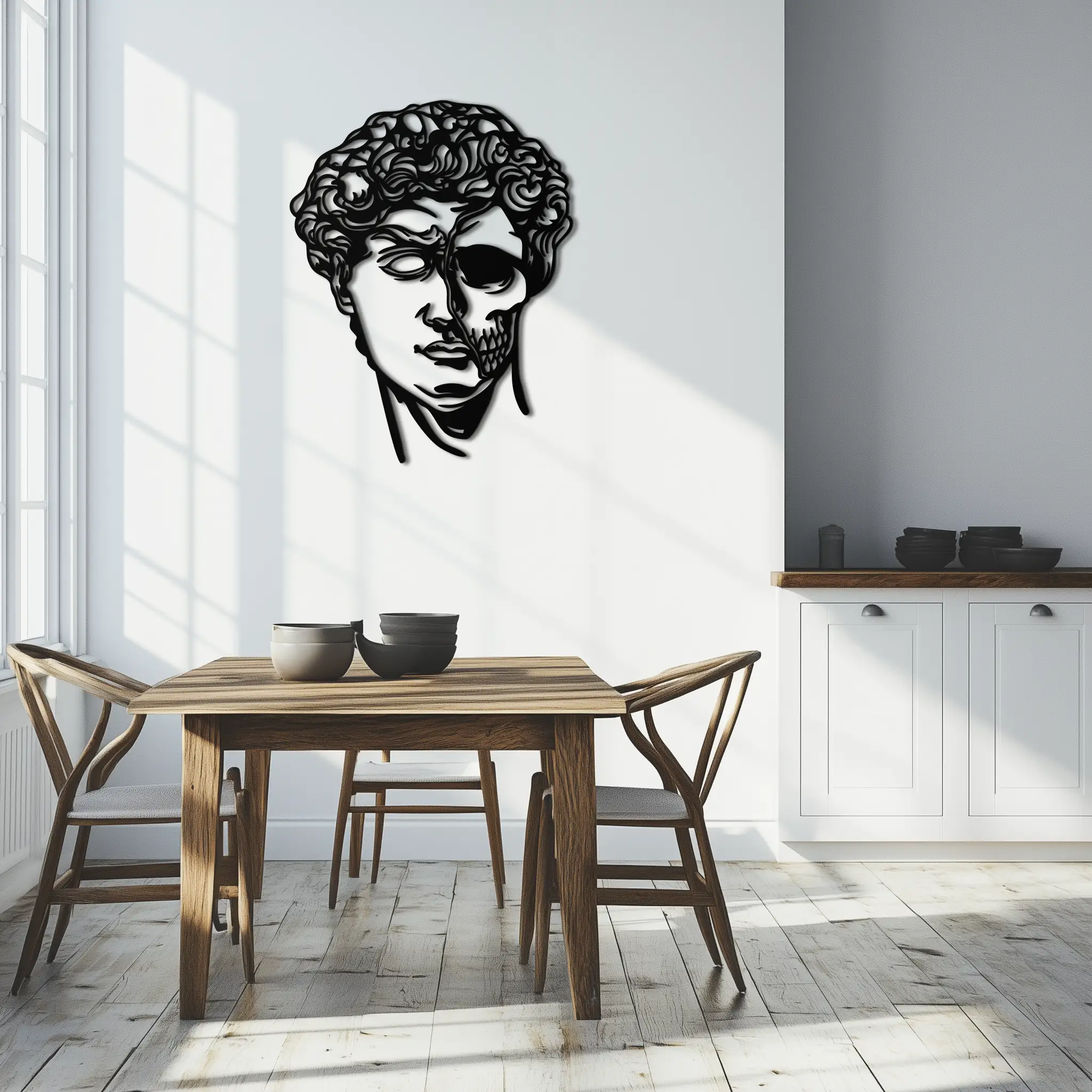 Half Skull David Head Metal Wall Art – Modern Classical Death Fusion Decor- KAF630 by Enova Art