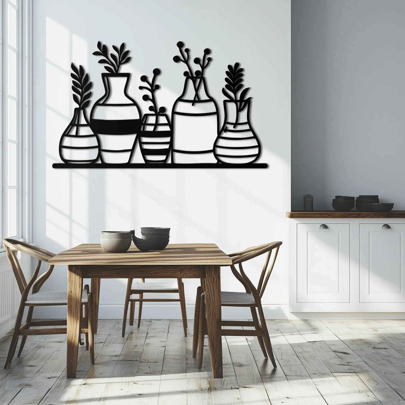 Modern Minimalist Vase Silhouette Metal Wall Art – Geometric Botanical Decor for Living Spaces- KAF631 by Enova Art