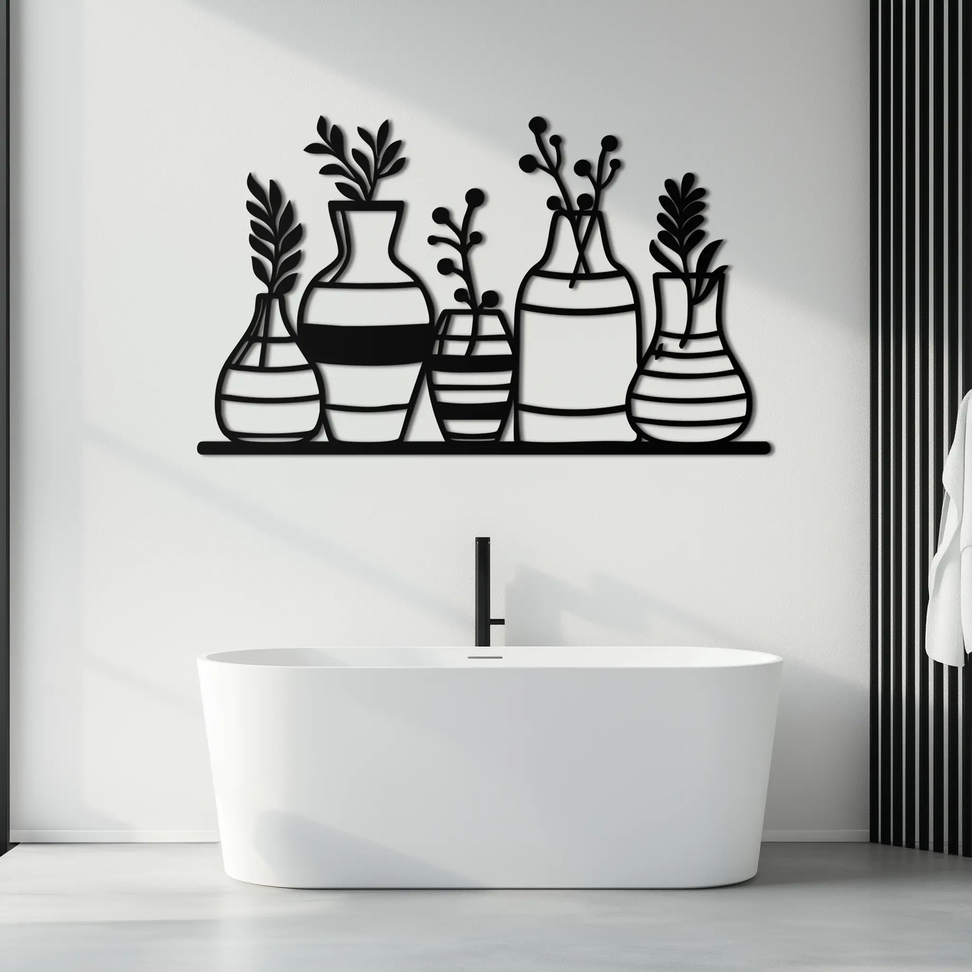 Modern Minimalist Vase Silhouette Metal Wall Art – Geometric Botanical Decor for Living Spaces- KAF631 by Enova Art