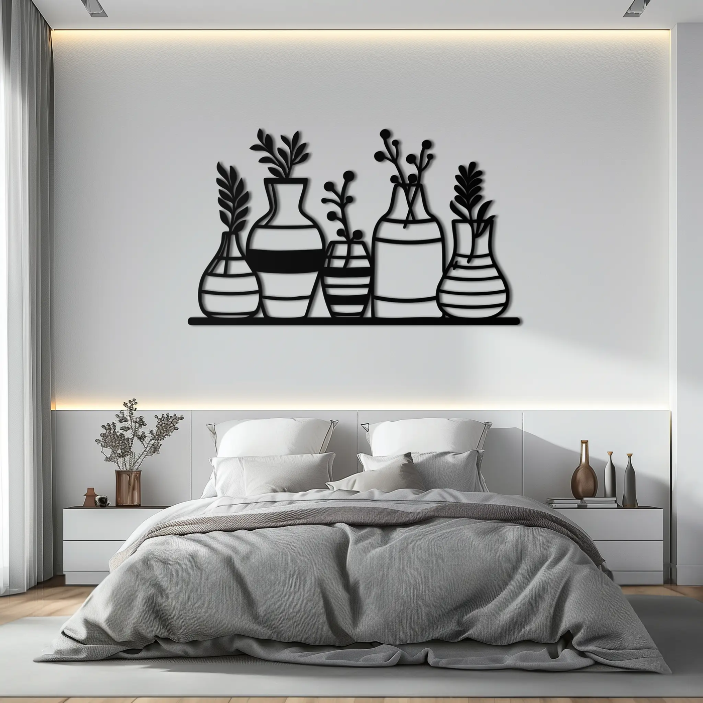 Modern Minimalist Vase Silhouette Metal Wall Art – Geometric Botanical Decor for Living Spaces- KAF631 by Enova Art