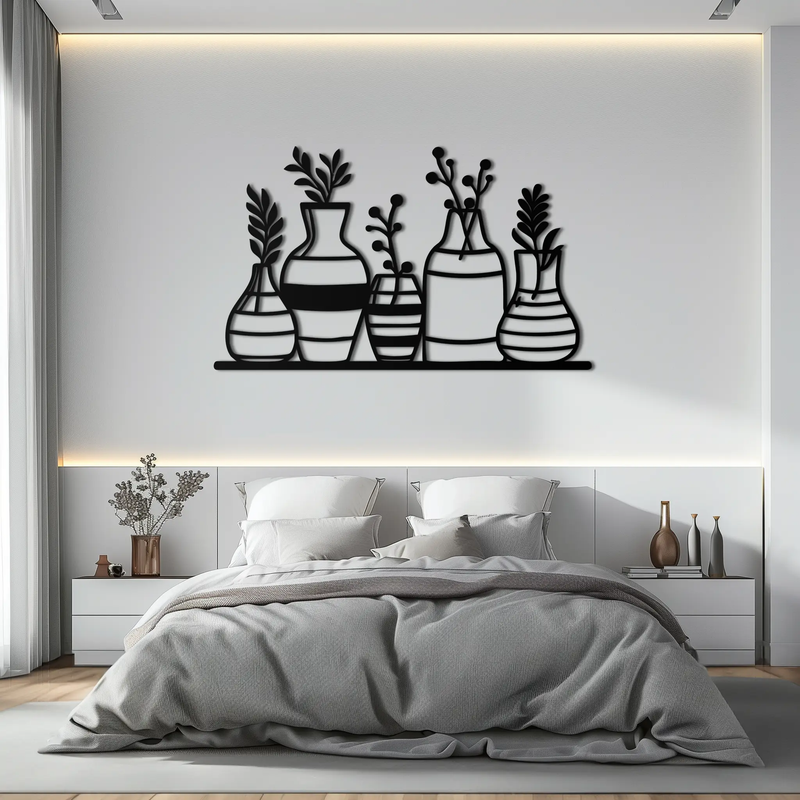 Modern Minimalist Vase Silhouette Metal Wall Art – Geometric Botanical Decor for Living Spaces- KAF631 by Enova Art