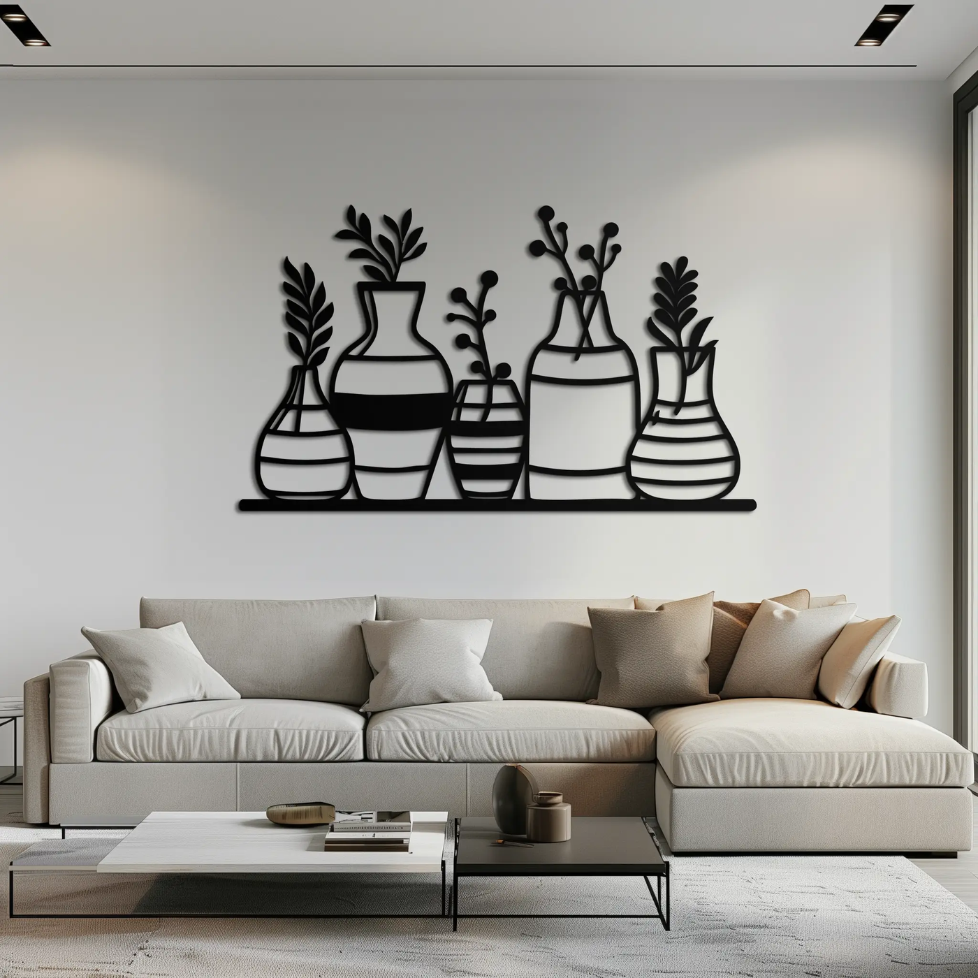 Modern Minimalist Vase Silhouette Metal Wall Art – Geometric Botanical Decor for Living Spaces- KAF631 by Enova Art