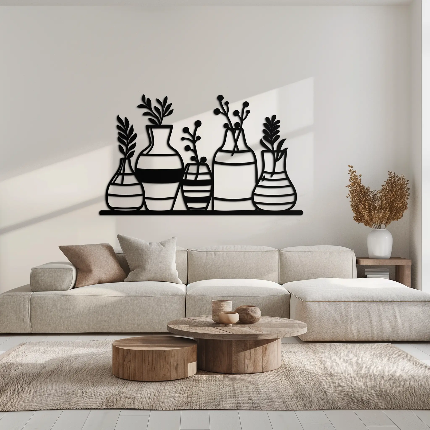 Modern Minimalist Vase Silhouette Metal Wall Art – Geometric Botanical Decor for Living Spaces- KAF631 by Enova Art