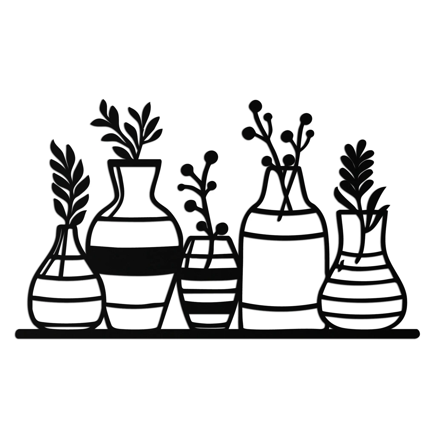 Modern Minimalist Vase Silhouette Metal Wall Art – Geometric Botanical Decor for Living Spaces- KAF631 by Enova Art