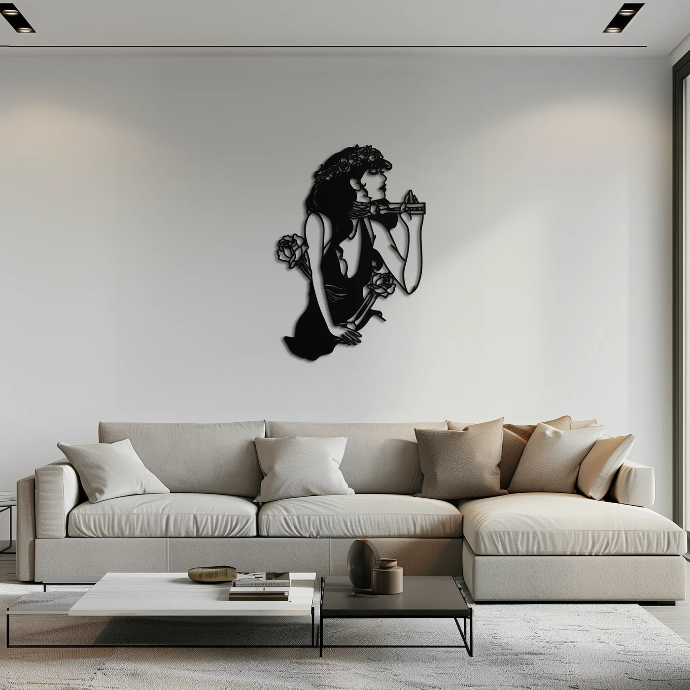 Skeleton Embrace Rose Lady Metal Wall Art – Romantic Gothic Silhouette Decor- KAF632 by Enova Art