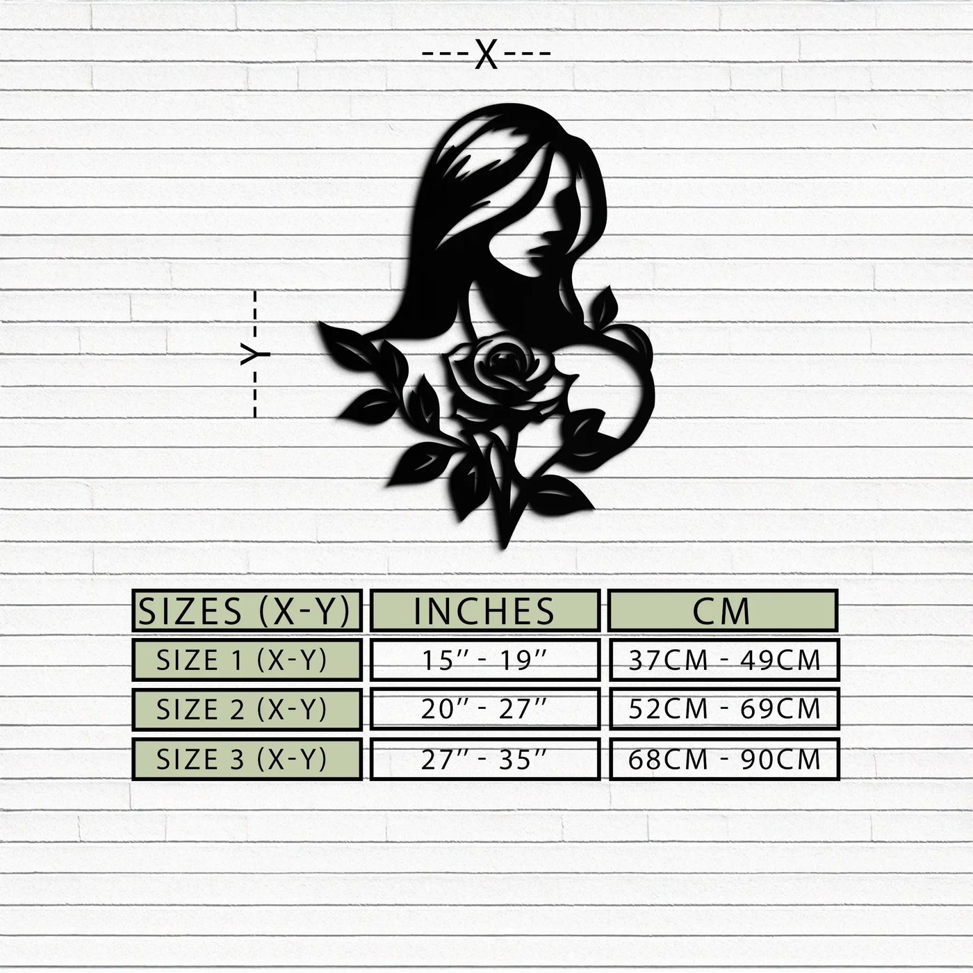 Woman and Rose Silhouette Metal Wall Art – Floral Line Art Metal Decor- KAF633 by Enova Art