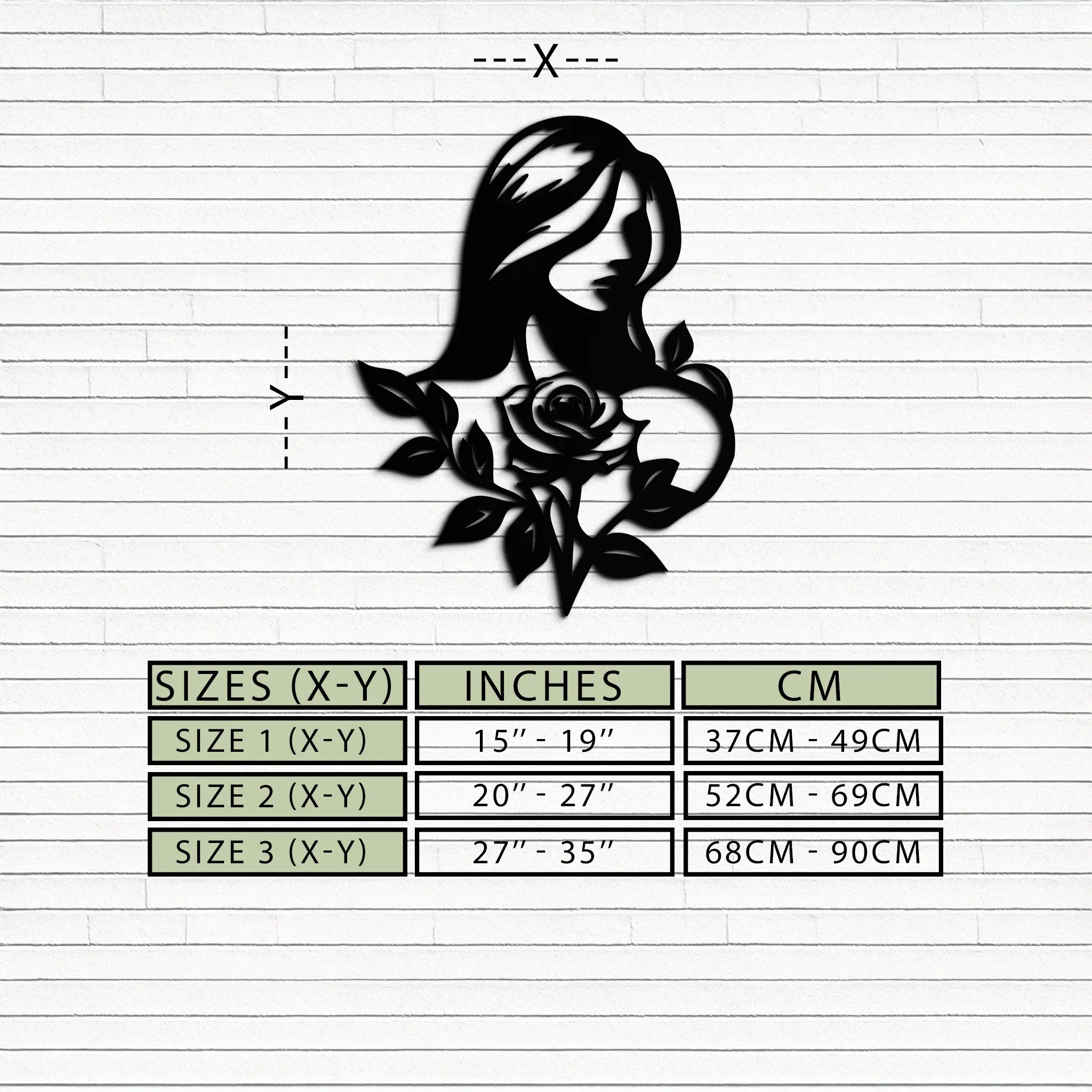 Woman and Rose Silhouette Metal Wall Art – Floral Line Art Metal Decor- KAF633 by Enova Art