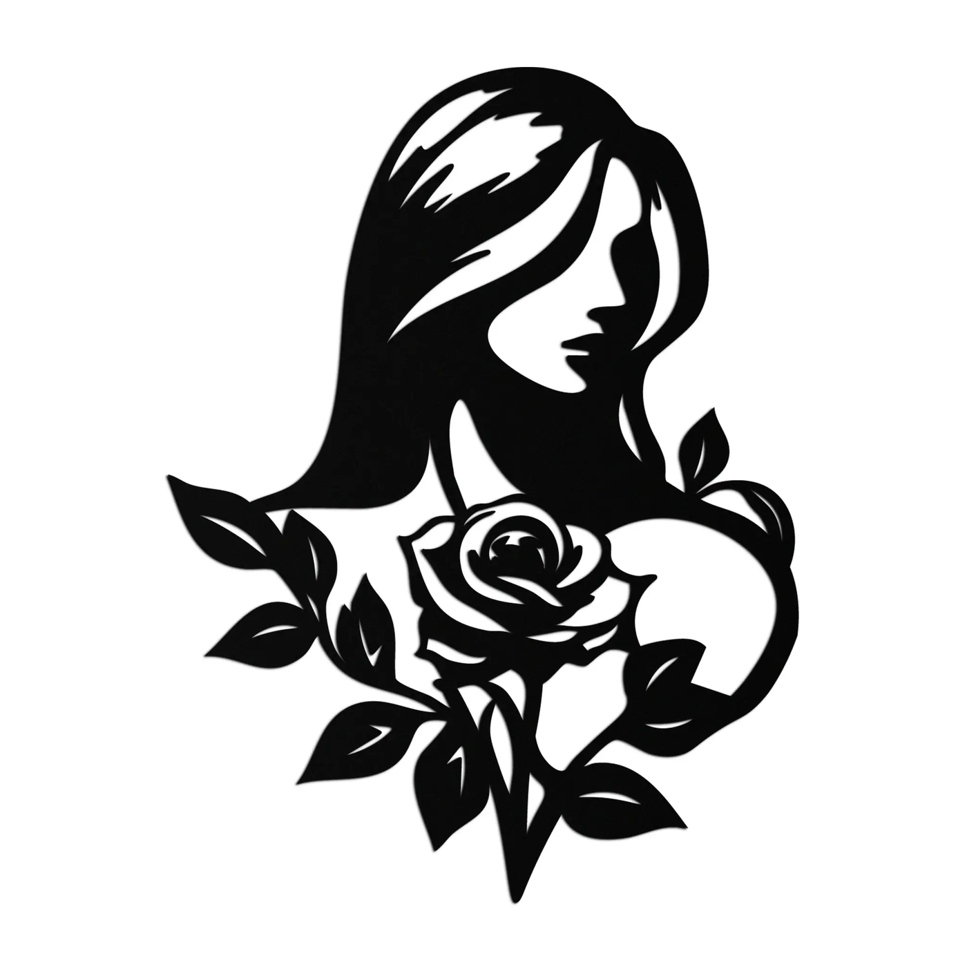Woman and Rose Silhouette Metal Wall Art – Floral Line Art Metal Decor- KAF633 by Enova Art