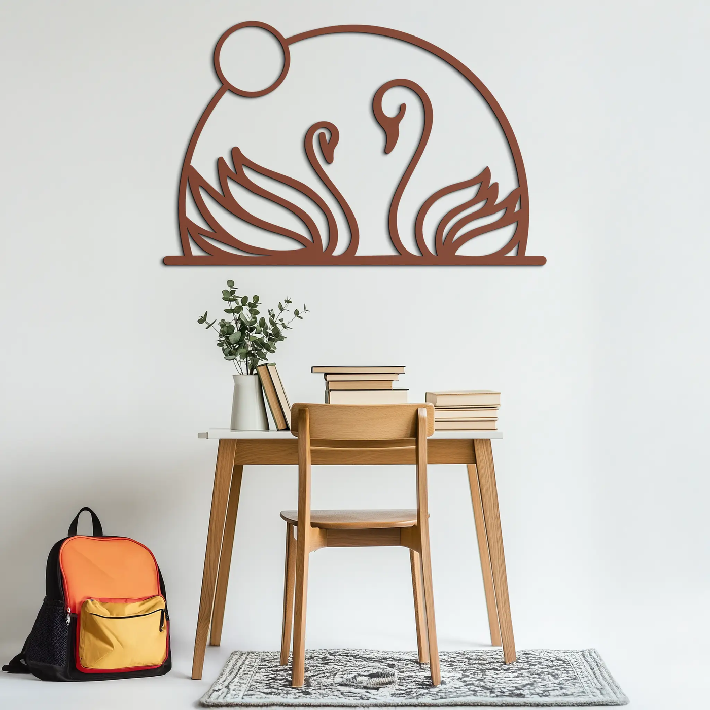 Elegant Swan Couple Silhouette Metal Wall Art – Romantic Bird Design for Home Decor- KAF634 by Enova Art