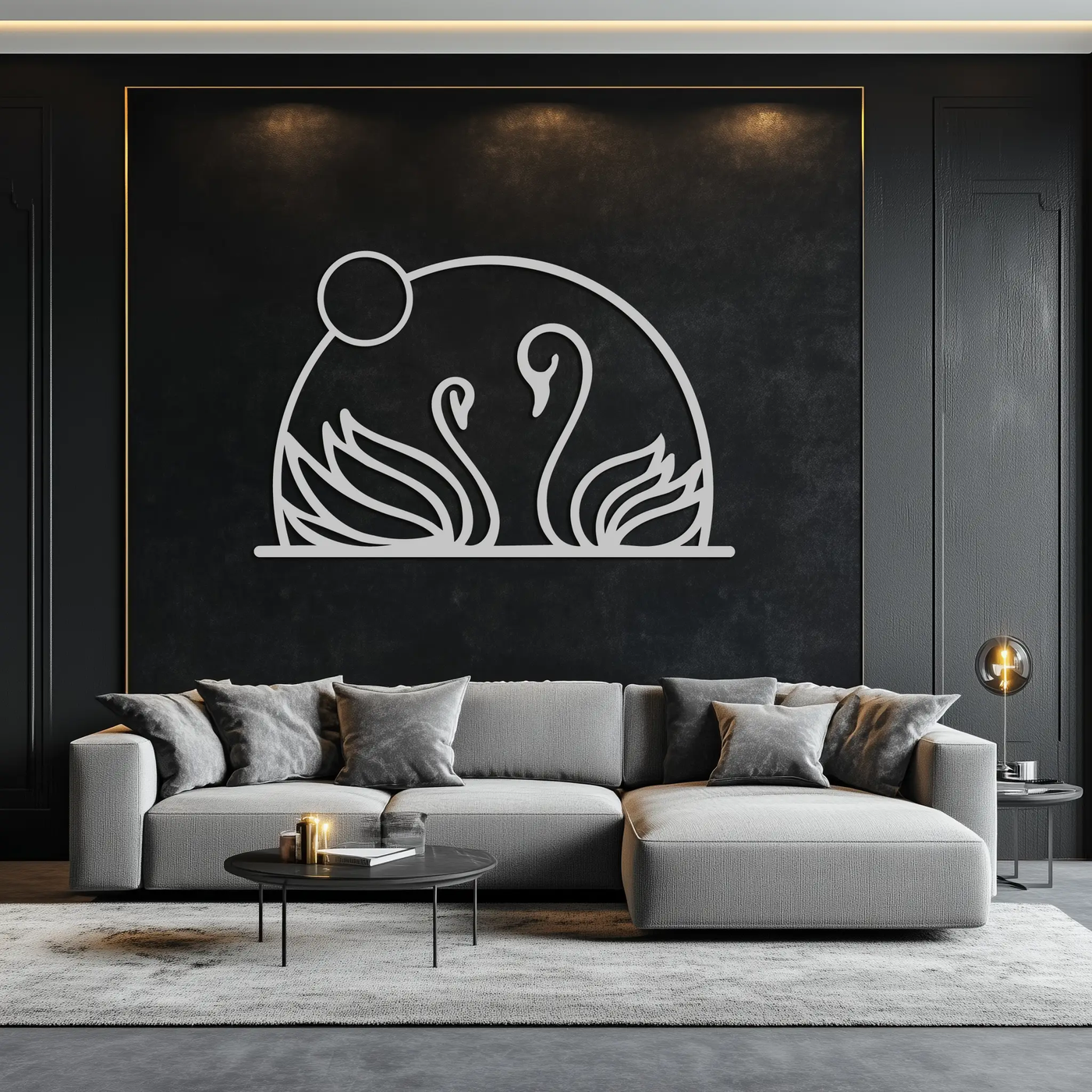 Elegant Swan Couple Silhouette Metal Wall Art – Romantic Bird Design for Home Decor- KAF634 by Enova Art