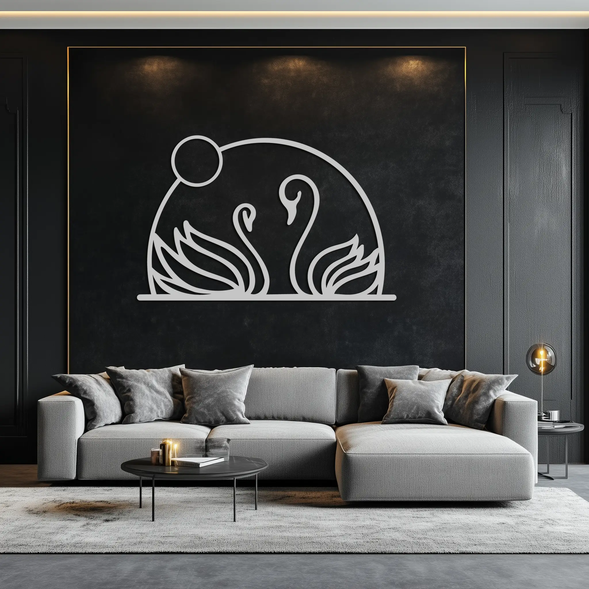 Elegant Swan Couple Silhouette Metal Wall Art – Romantic Bird Design for Home Decor- KAF634 by Enova Art