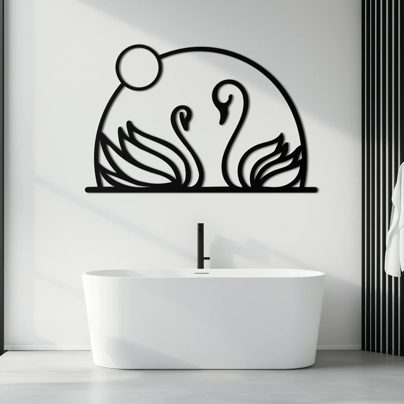 Elegant Swan Couple Silhouette Metal Wall Art – Romantic Bird Design for Home Decor- KAF634 by Enova Art