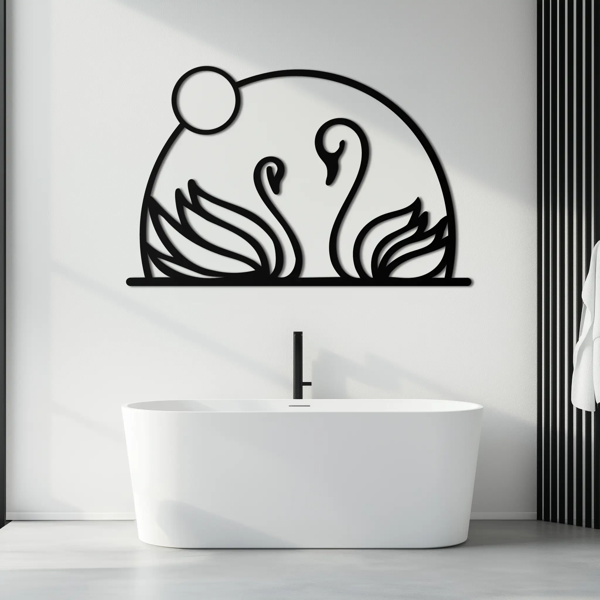 Elegant Swan Couple Silhouette Metal Wall Art – Romantic Bird Design for Home Decor- KAF634 by Enova Art