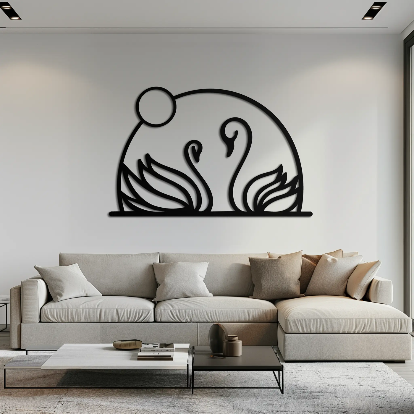 Elegant Swan Couple Silhouette Metal Wall Art – Romantic Bird Design for Home Decor- KAF634 by Enova Art